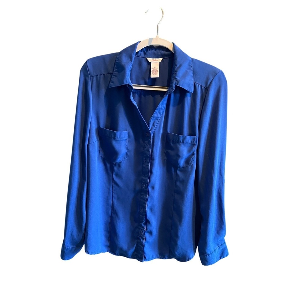 Candies Womens XL Royal Blue Button Down Utility Blouse Roll Tab C3651TRAJ